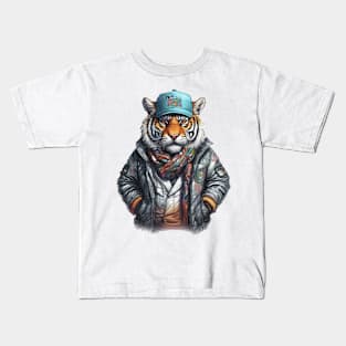 Tiger wearing a jackets hat and a scarf Kids T-Shirt